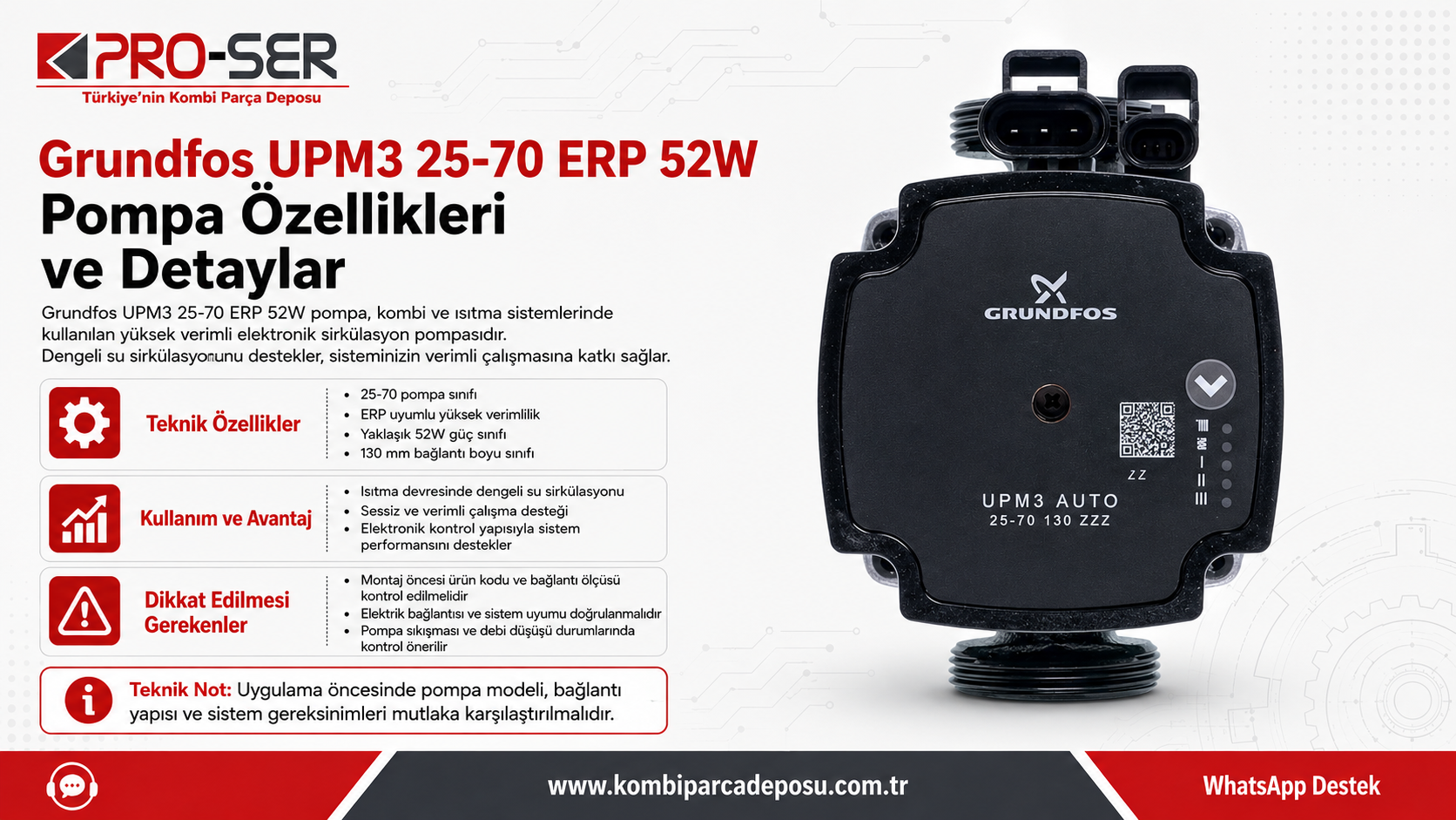 Grundfos UPM3 25-70 ERP 52W Pompa Özellikleri ve Detaylar – PRO-SER