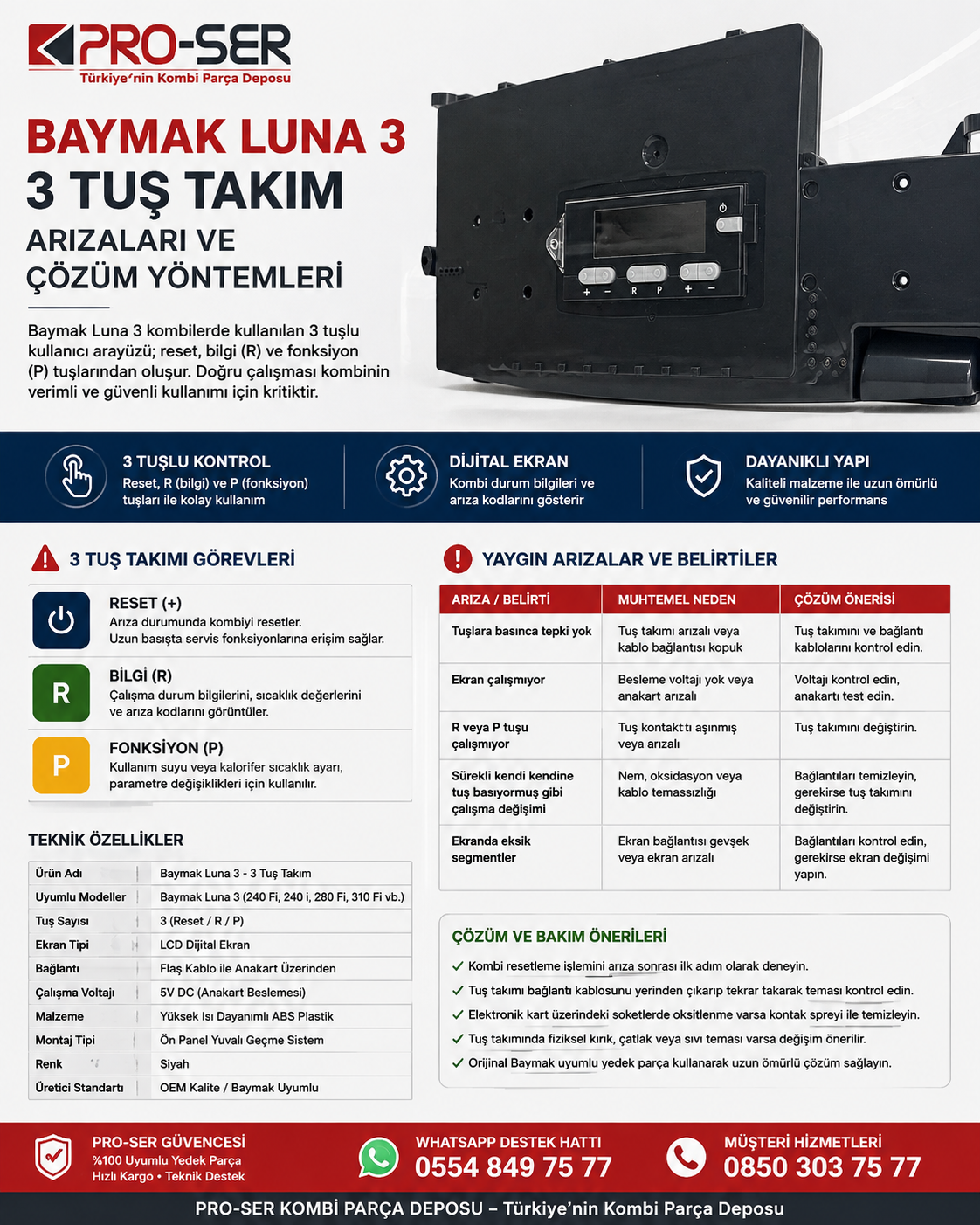 Baymak Luna 3 Tuş Takım Arızaları ve Çözüm Yöntemleri – PRO-SER