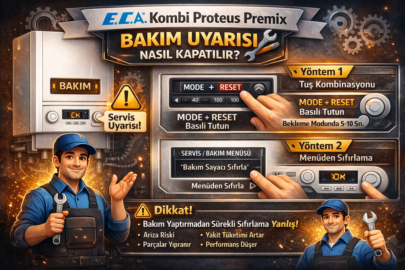 ECA Kombi Proteus Premix Bakım Uyarısı Veriyor: Nasıl Kapatılır?