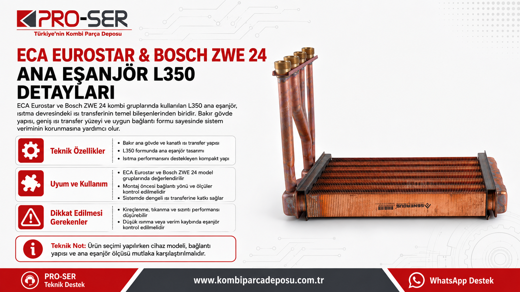 ECA Eurostar ve Bosch ZWE 24 Ana Eşanjör L350 Detayları