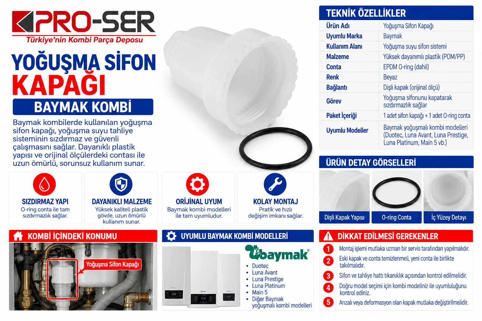 Baymak Kombi Yoğuşma Sifon Kapağı Değişimi ve Özellikleri – PRO-SER