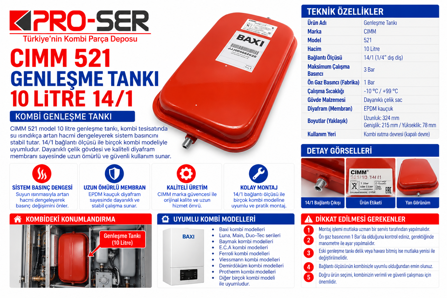 Cimm 521 10 Litre Genleşme Tankı: BAXI ve Baymak Uyumu – PRO-SER