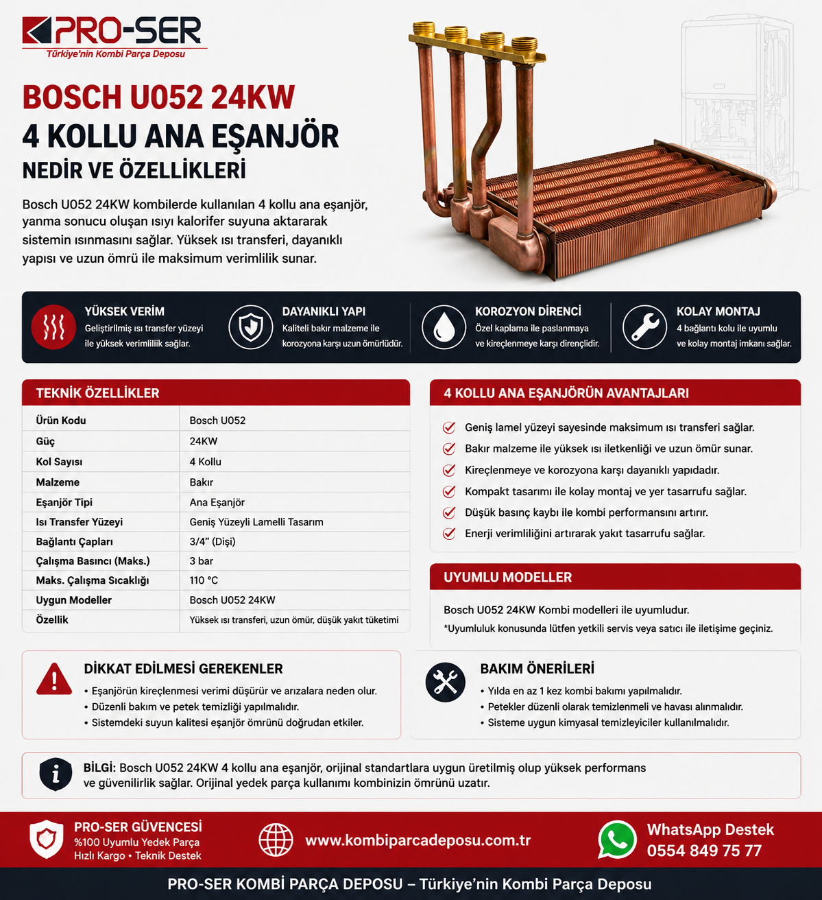 Bosch U052 24KW 4 Kollu Ana Eşanjör Nedir Ve Özellikleri – PRO-SER