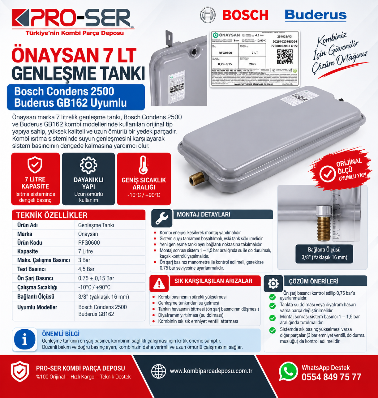 Bosch Condens 2500 Uyumlu Genleşme Tankı Önaysan Analizi – PRO-SER
