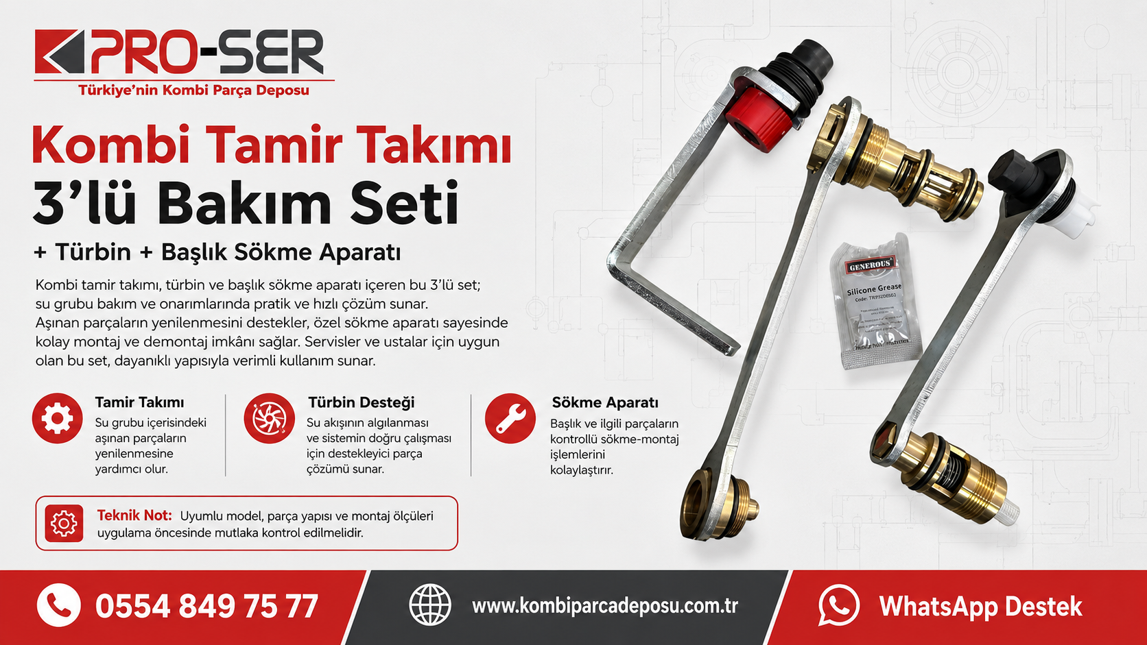 Kombi Tamir Seti: Türbin ve Sökme Aparatı Özellikleri – PRO-SER