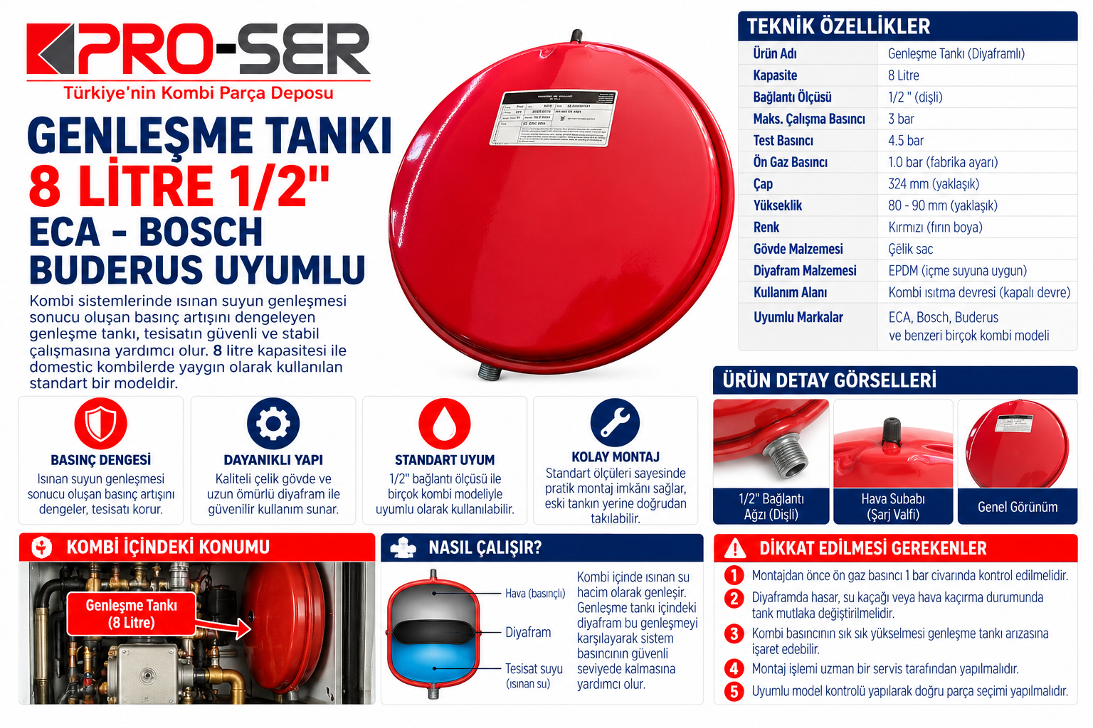 ECA Bosch Buderus 8 Lt 1/2 Genleşme Tankı Tüm Detayları – PRO-SER