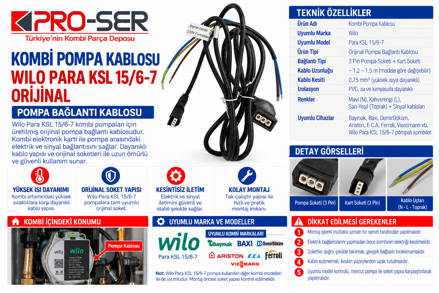 Wilo Para KSL 15/6-7 Orijinal Pompa Kablosu Özellikleri – PRO-SER