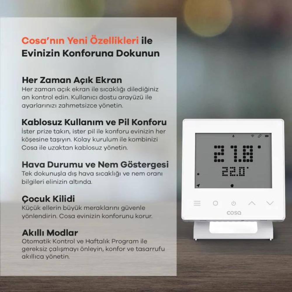 Cosa V5 Akıllı WiFi Oda Termostatı Kablosuz Beyaz Cosa V5 Akıllı WiFi Oda Termostatı Kablosuz Beyaz – PRO-SER