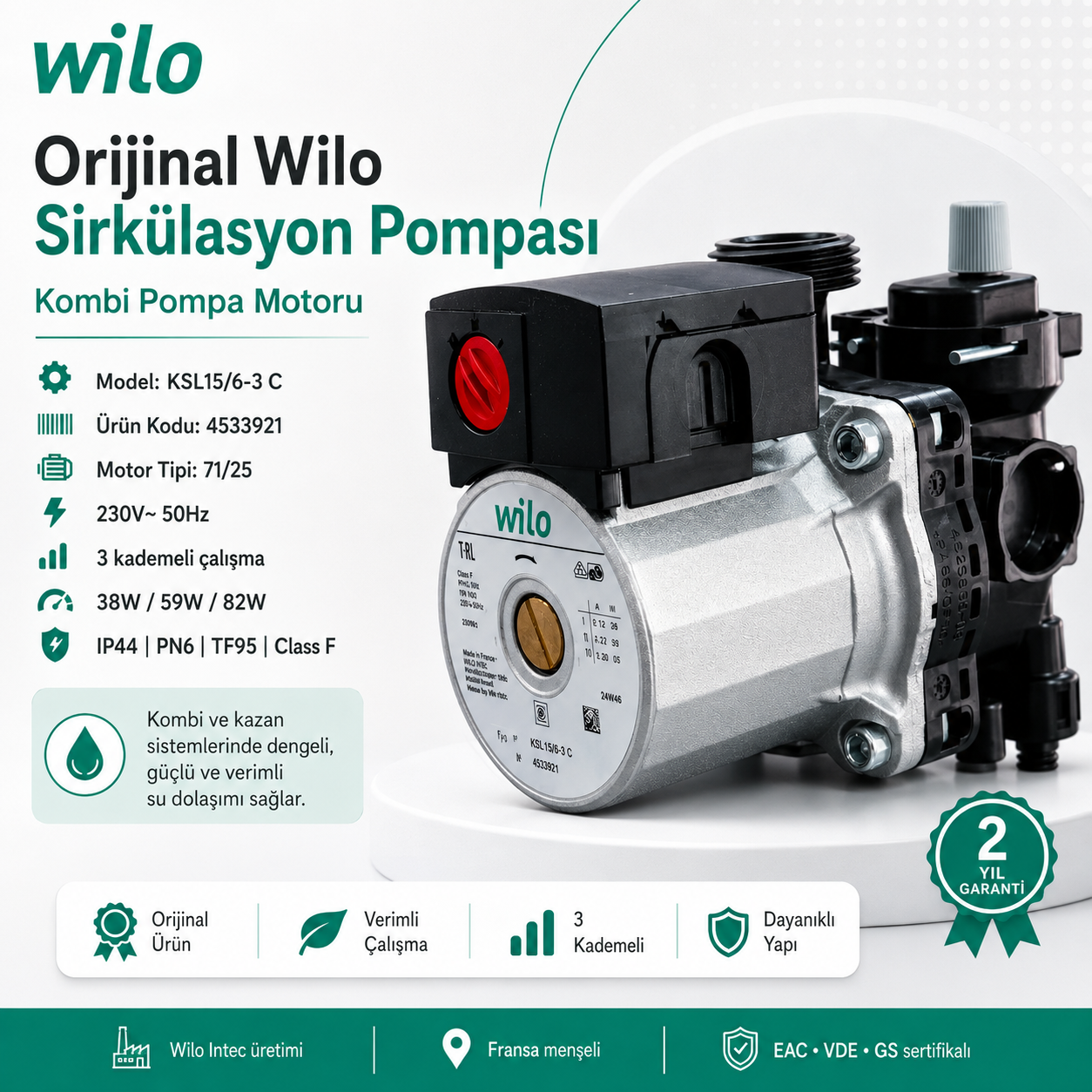 Sirkilasyon Kombi Pompası Wilo 82 W Sirkilasyon Kombi Pompası Wilo 82 W – PRO-SER