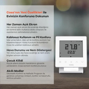 Cosa V5 Akıllı WiFi Oda Termostatı Kablosuz Beyaz – PRO-SER
