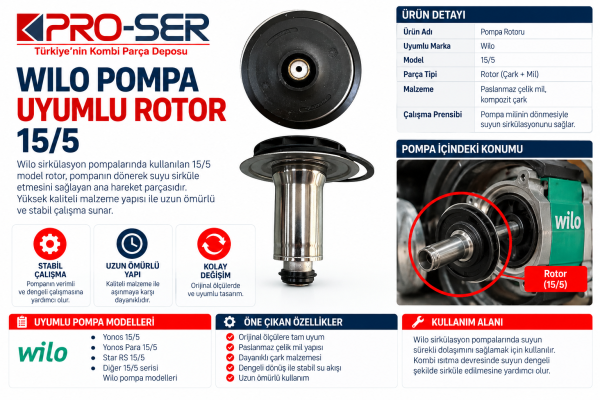 Wilo Pompa Uyumlu Rotor 15/5 Teknik İnceleme ve Detaylar - PRO-SER