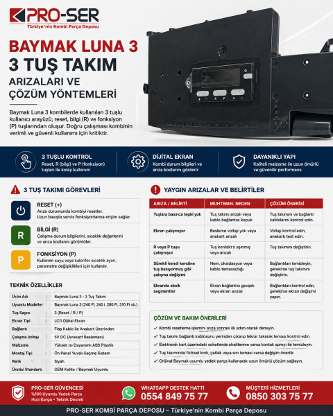 Baymak Luna 3 Tuş Takım Arızaları ve Çözüm Yöntemleri - PRO-SER