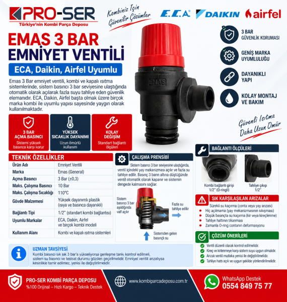 Eca Daikin Airfel Emas 3 Bar Emniyet Ventili Özellikleri - PRO-SER