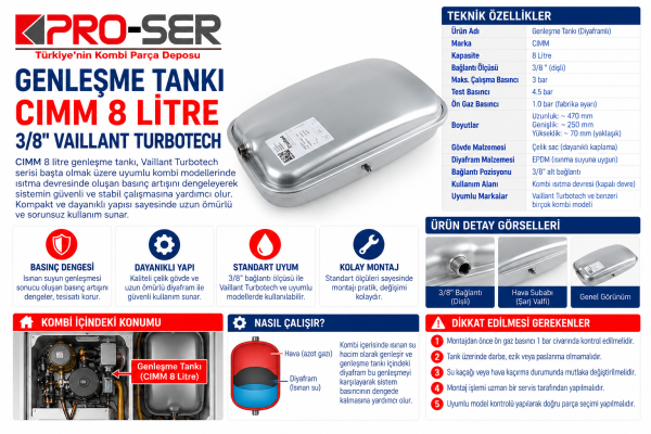 Vaillant Turbotech CIMM 8 Litre Genleşme Tankı Özellikleri - PRO-SER